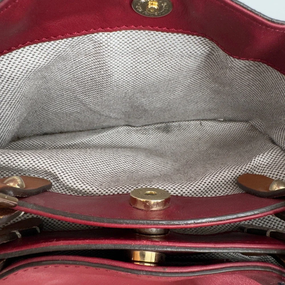 Dooney & Bourke Large Barlow Wine Leather Satchel Bag LJ039 WN Red Tan Trim